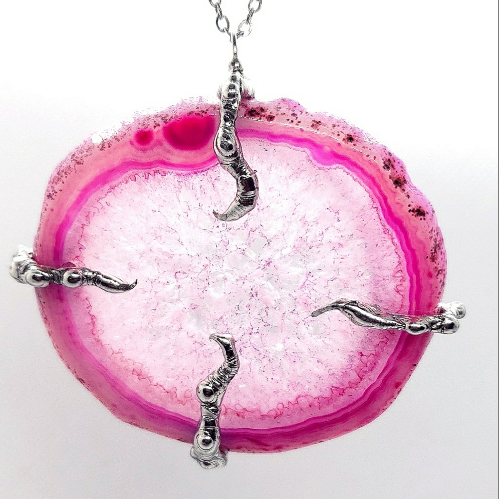 Pink tentacle agate crystal necklace handmade